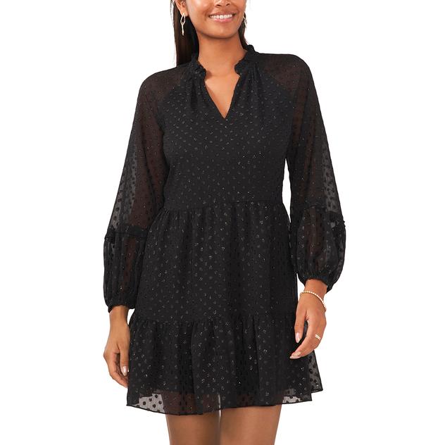 Womens MSK 3/4 Sleeve Dot Tiered A-Line Dress
