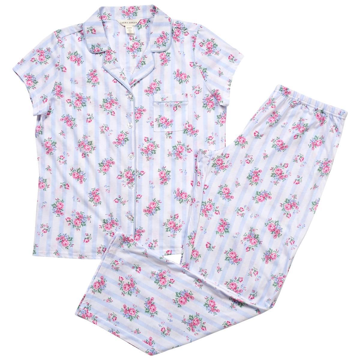 Womens Laura Ashley® Floral Bouquet Striped Long Leg Pajama Set