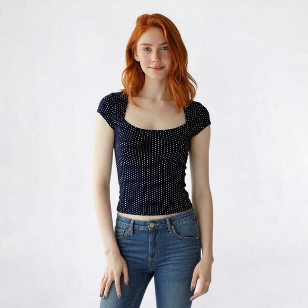 Juniors Madden Girl Cap Sleeve Polka Dot Square Neck Tee