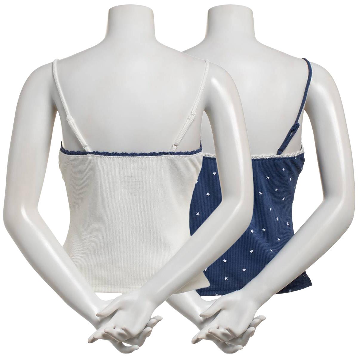 Juniors Pink Rose 2pk. Thermal V-Neck Babydoll Camisoles - Navy