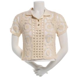 Juniors A. Byer Short Sleeve Open Crochet Henley Top w/ Collar