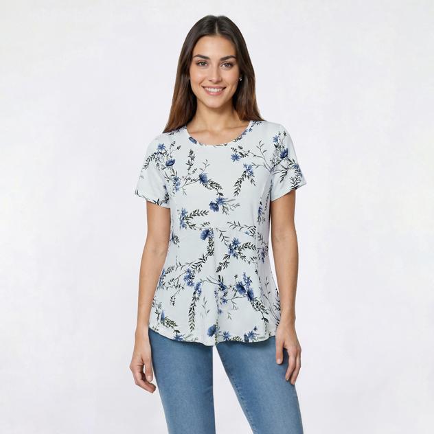 Womens Bobeau Short Sleeve Floral Vine Babydoll Tee
