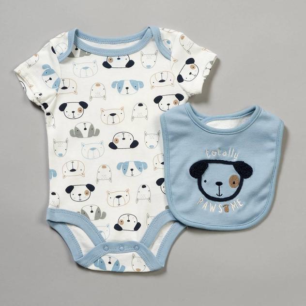 Baby Boy (NB-9M) bon bébé® Puppy Bodysuit & Bib