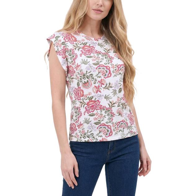 Womens NY Collection Cap Sleeve Floral Tee