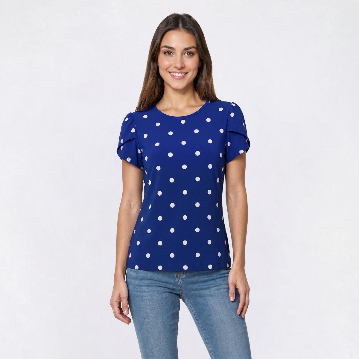 Petite AK Anne Klein Short Tulip Sleeve Dot Blouse