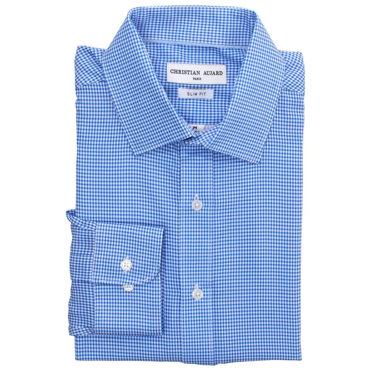 Mens Christian Aujard Slim Fit Gingham Dress Shirt - Blue