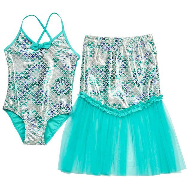 Girls (7-10) Floatimini® One Piece Iridescent w/ Mermaid Swimsuit