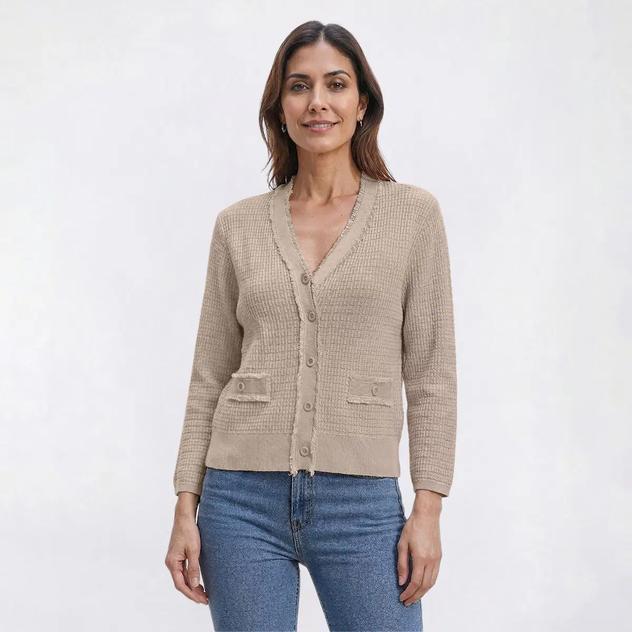 Womens Adrianna Papell Frayed Waffle Crop Cardigan