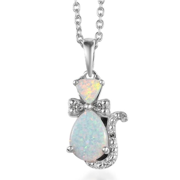 Nova Star® Lab Grown Opal & Lab Grown Diamond Accent Cat Pendant