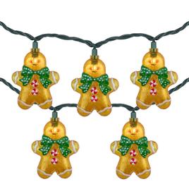 10ct Gingerbread Man Christmas Lights  Clear Lights  Green Wire