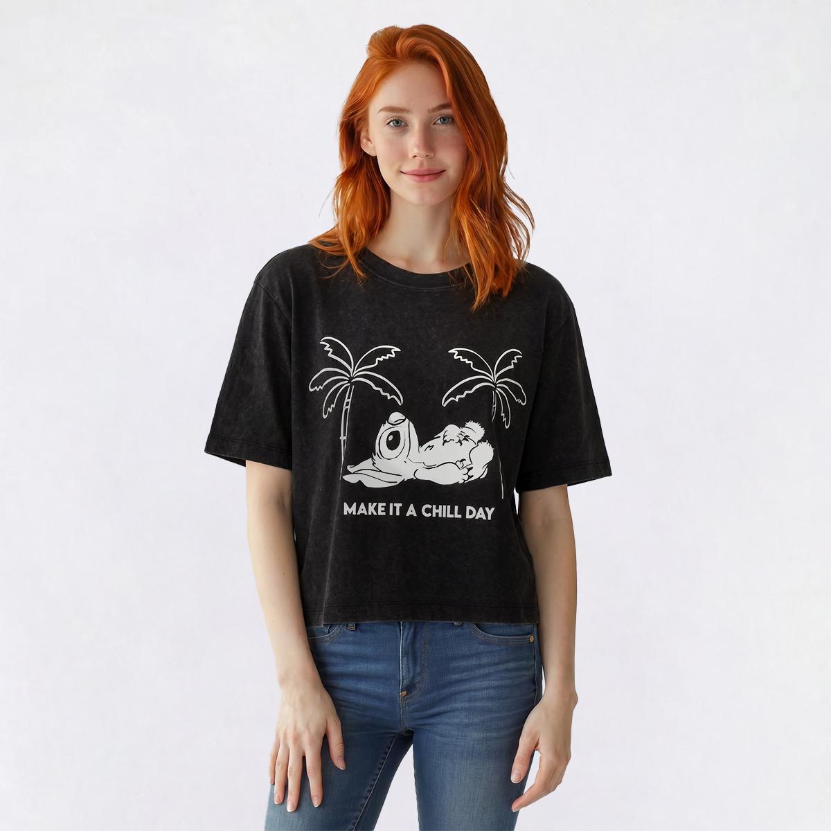 Juniors Freeze Mineral Wash Stitch Chill Day Boxy Tee