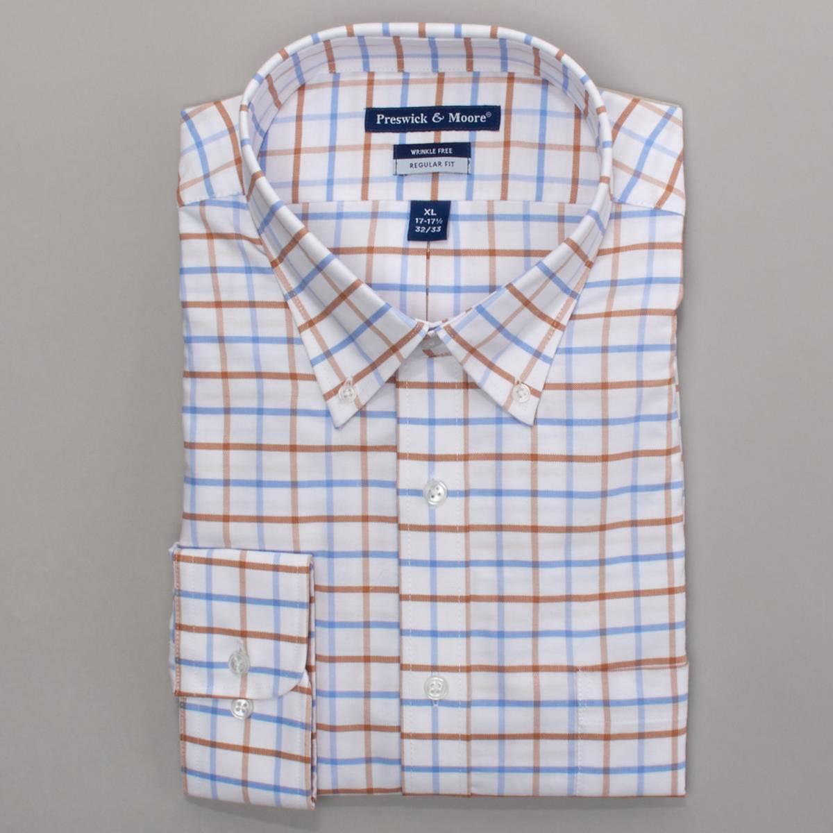 Mens Preswick & Moore(R) Regular Fit Blue Plaid Oxford Dress Shirt