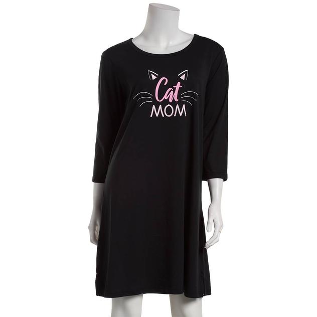Womens Goodnight Kiss 3/4 Sleeve Cat Mom Screened Nightshirt