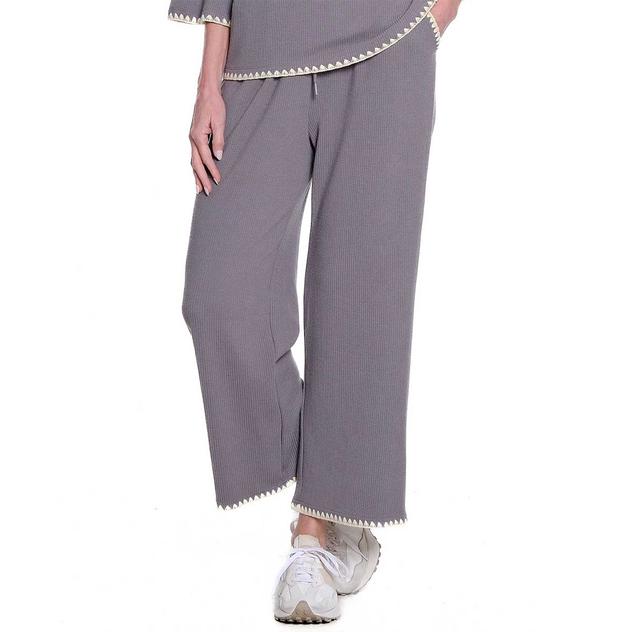 Womens Multiples Rib Knit Wide Leg Drawstring Ankle Pants