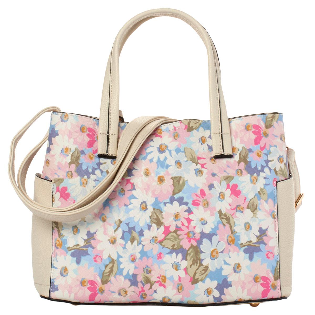 DS Fashion Triple Compartment Floral Satchel with Card Case