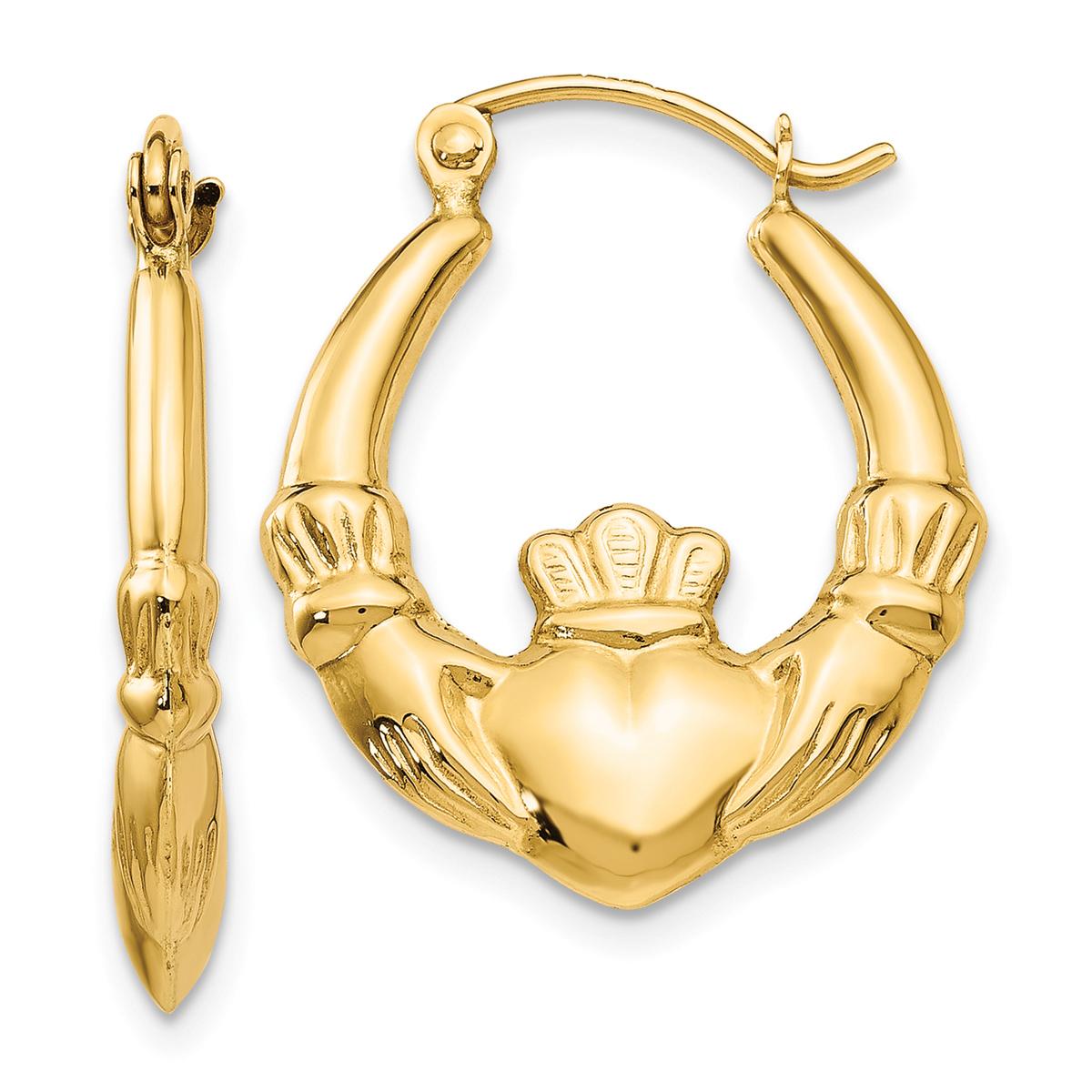 Gold Classics(tm) 12mm. 14kt. Polished Claddagh Hoop Earrings