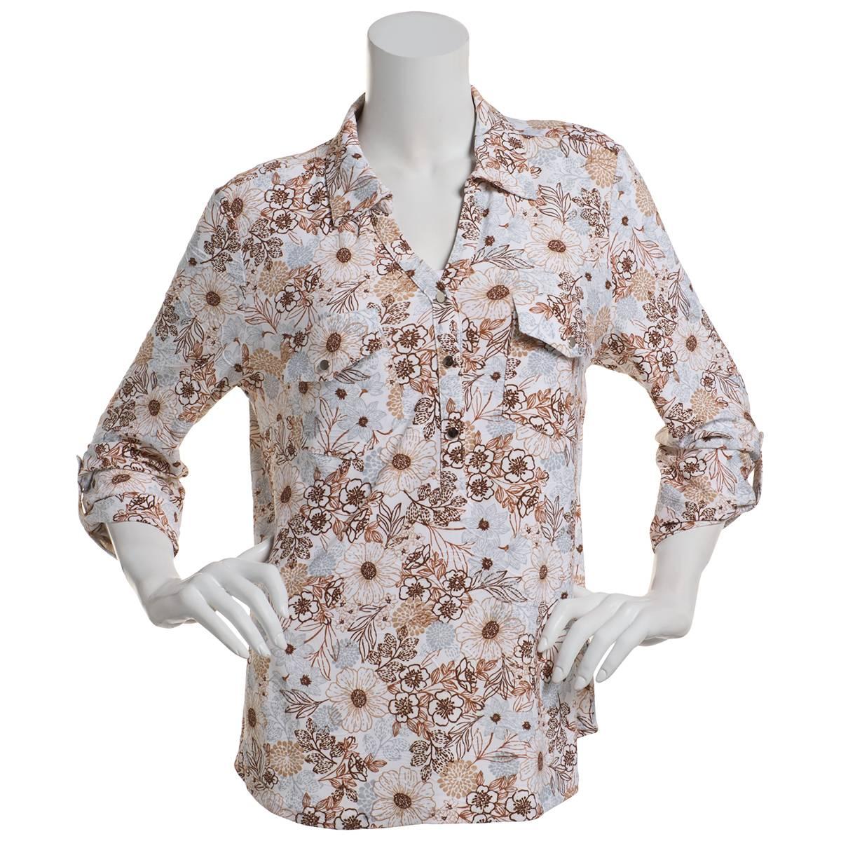 Petite Emily Daniels 3/4 Sleeve Floral Jacquard Blouse