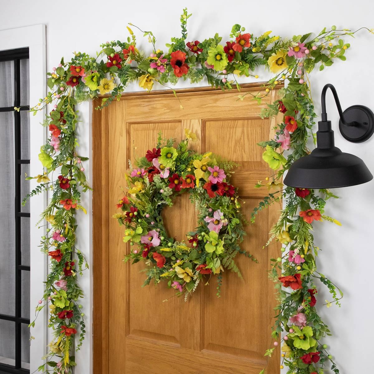Northlight Seasonal Artificial Poppy & Eucalyptus Spring Garland