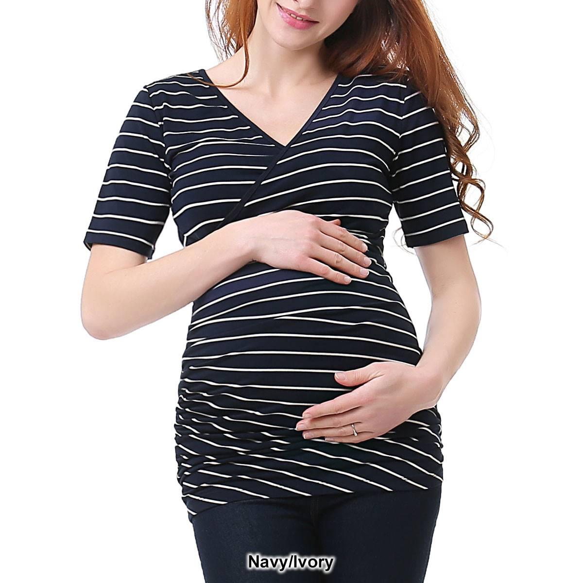 Womens Glow & Grow® Faux Wrap Stripe Maternity Nursing Top