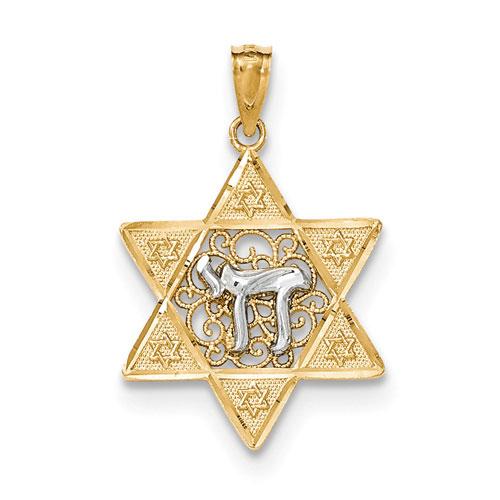 Unisex Gold Classics(tm) 14kt. Two Tone Star of David & Chai Pendant