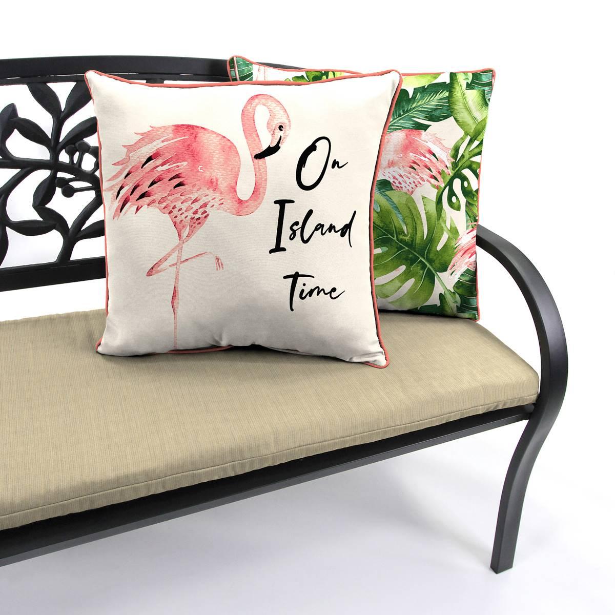 Jordan Manufacturing On Island Time Flamingo Outdoor Throw Pillow