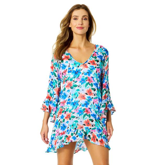 Womens Anne Cole Fiore Floral Bell Sleeve Tunic Swim Cover Up