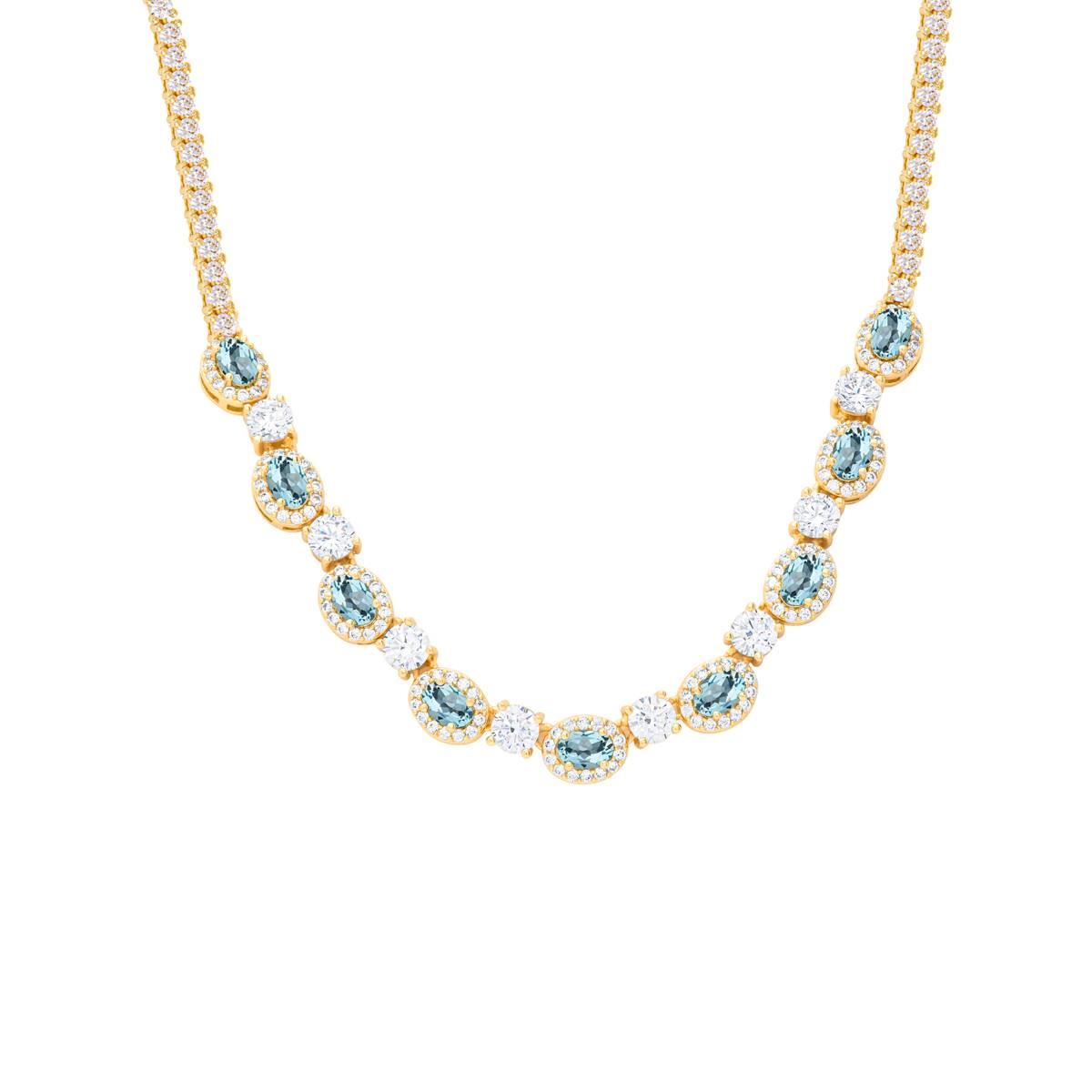 Gianni Argento Yellow Gold & Blue Topaz Oval Halo Link Necklace