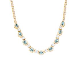 Gianni Argento Yellow Gold & Blue Topaz Oval Halo Link Necklace