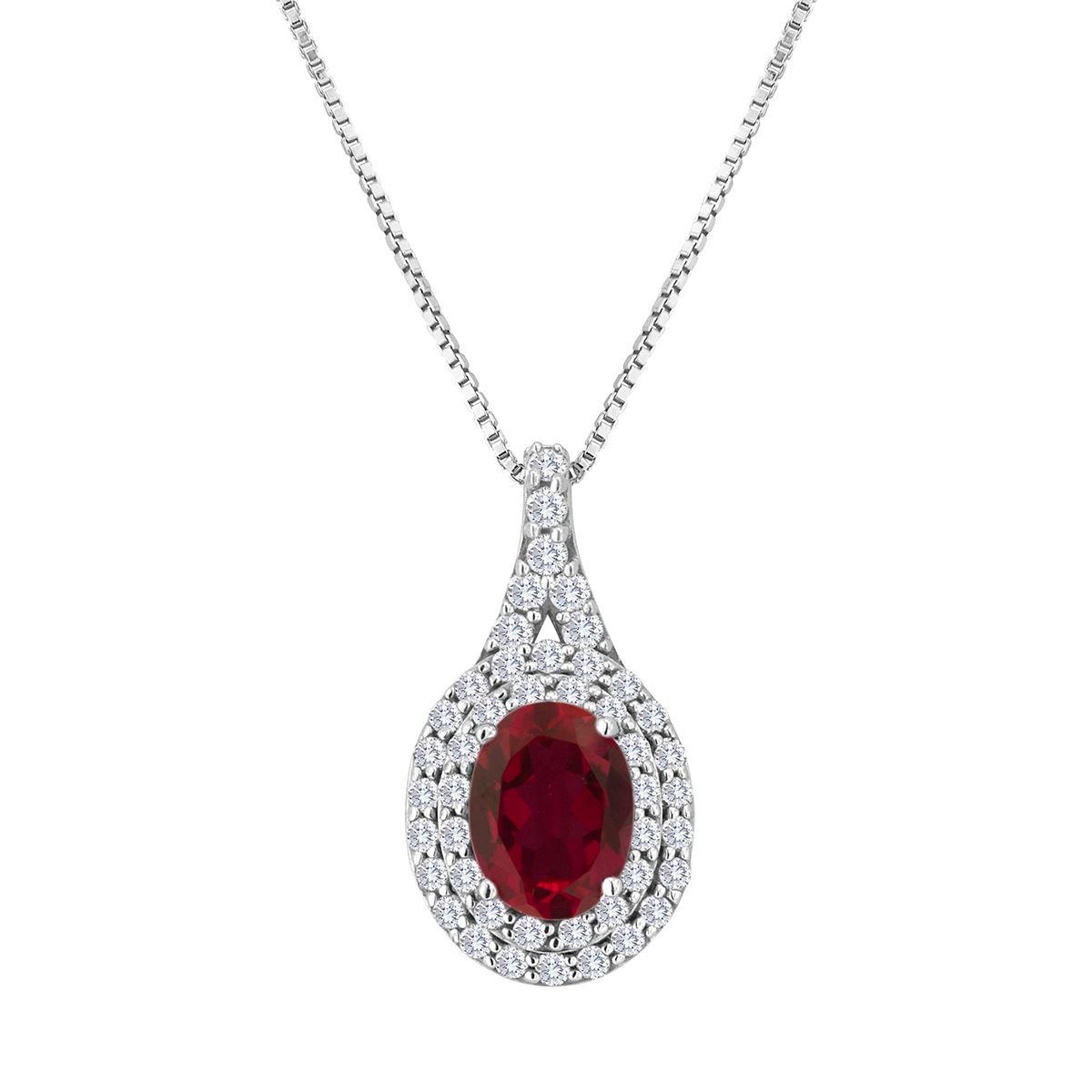 Gemstone Classics(tm) Sterling Silver Created Ruby Halo Pendant