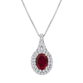 Gemstone Classics(tm) Sterling Silver Created Ruby Halo Pendant