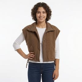 Juniors Love Tree Sherpa Side Tie Snap Front Drop Sleeve Vest