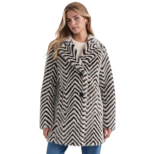 Womens Ellen Tracy Faux Fur Chevron Coat