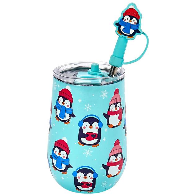Gourmet Home Stainless Steel Penguin Wine Tumbler with Straw