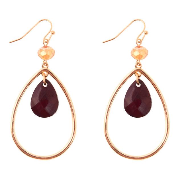 Ashley Cooper™ Open Teardrop Fishhook Earrings w/ Burgundy Beads