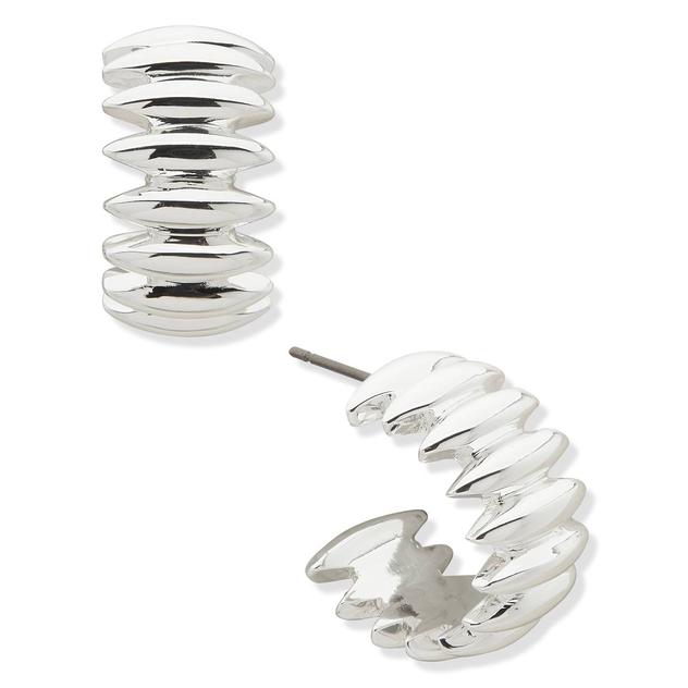 Nine West Silver-Tone Marquise Huggie Hoop Post Earrings