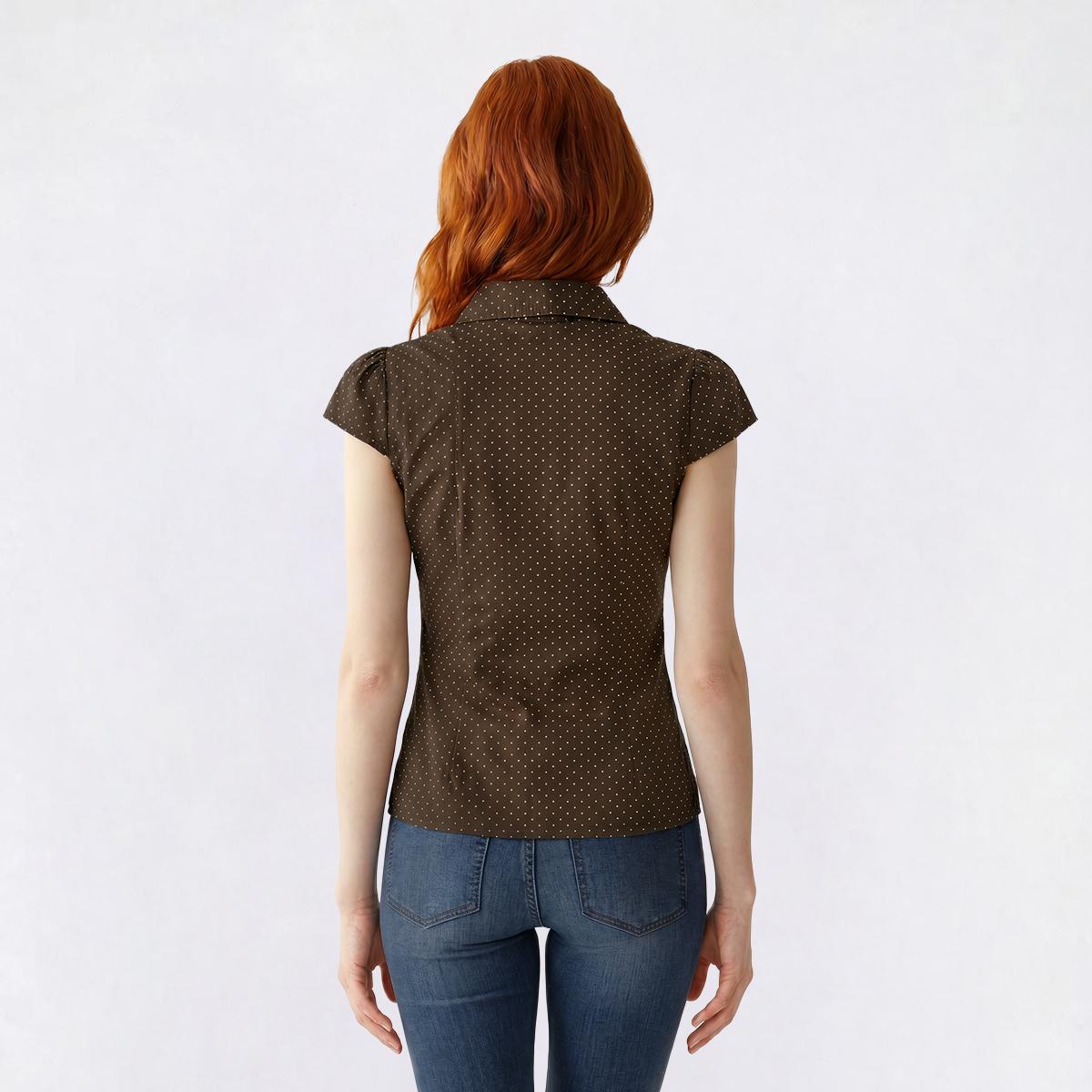 Juniors Love Tree Cap Sleeve Pin Dot Ruch Button Front Top
