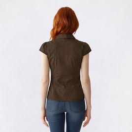 Juniors Love Tree Cap Sleeve Pin Dot Ruch Button Front Top