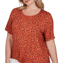 Plus Size Emaline Key Items Short Sleeve Abstract Tie Hem Blouse