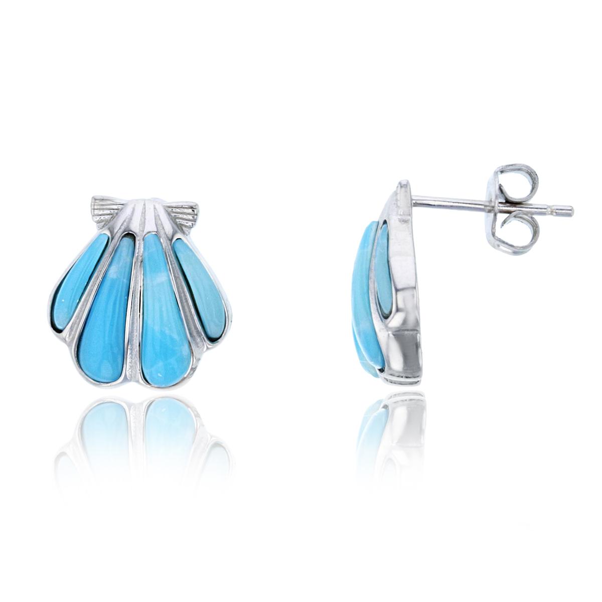Gemstones Classics(tm) Silver & Larimar Shell Stud Earrings
