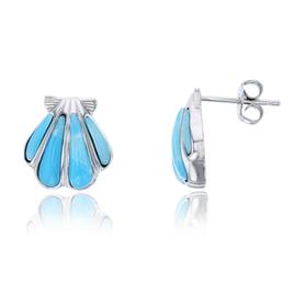 Gemstones Classics(tm) Silver & Larimar Shell Stud Earrings