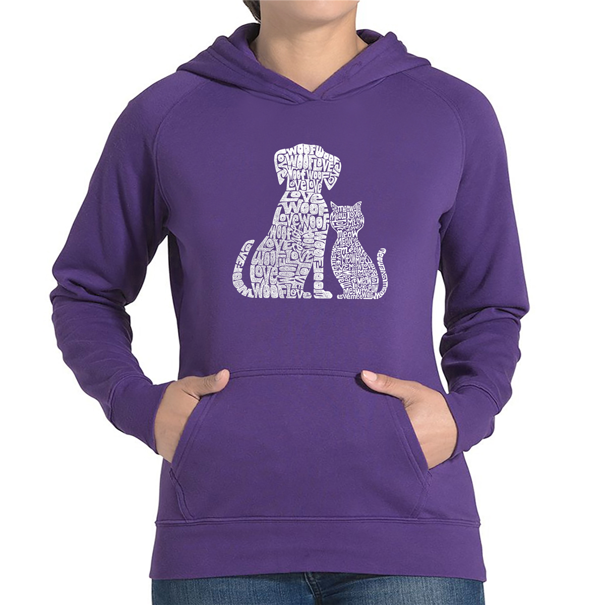 Plus Size LA Pop Art Dogs and Cats Word Art Hooded Sweatshirt