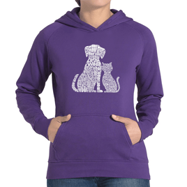 Plus Size LA Pop Art Dogs and Cats Word Art Hooded Sweatshirt