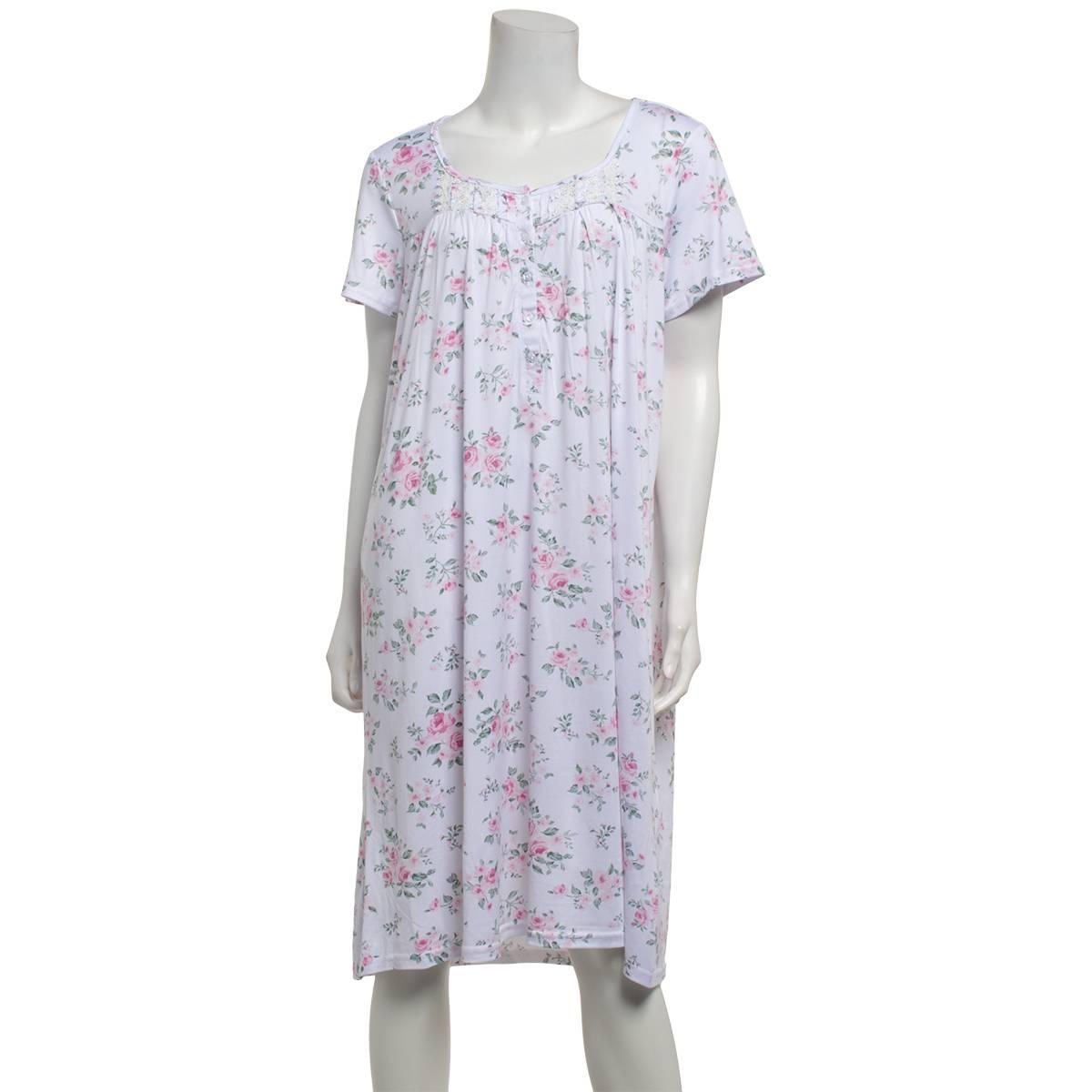 Womens Laura Ashley(R) Short Sleeve Peached Roses Nightgown