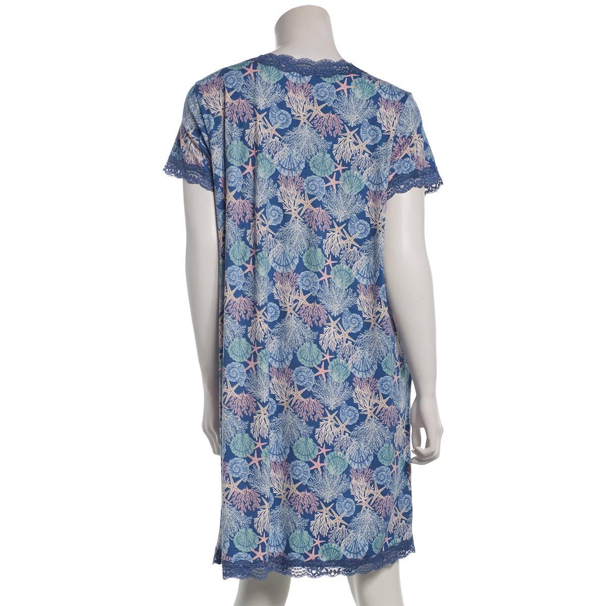 Womens René Rofé® Short Sleeve Shells Lace Trim V-Neck Nightshirt