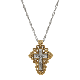 Symbols of Faith Two-Tone Filigree Crucifix Necklace