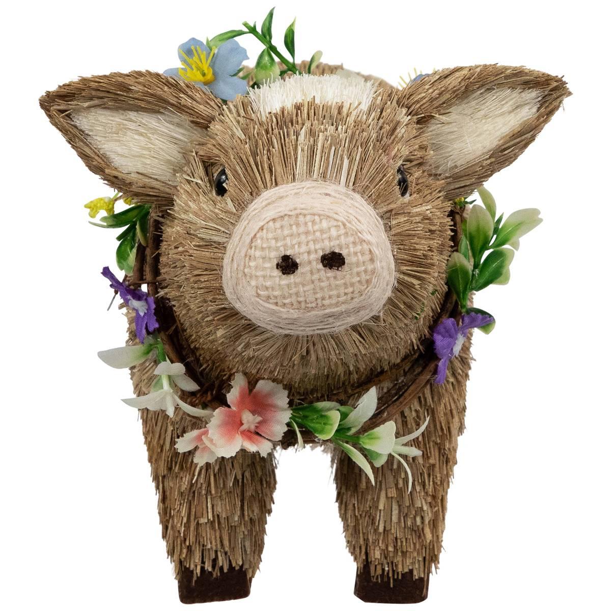 Northlight Seasonal Boy Piglet with Floral Wreath Spring Figurine