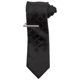 Mens Bill Blass Solid Grid Tie & Tie Bar