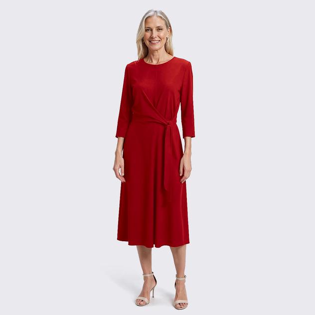 Womens Perceptions 3/4 Sleeve Solid Side Tie Shift Dress
