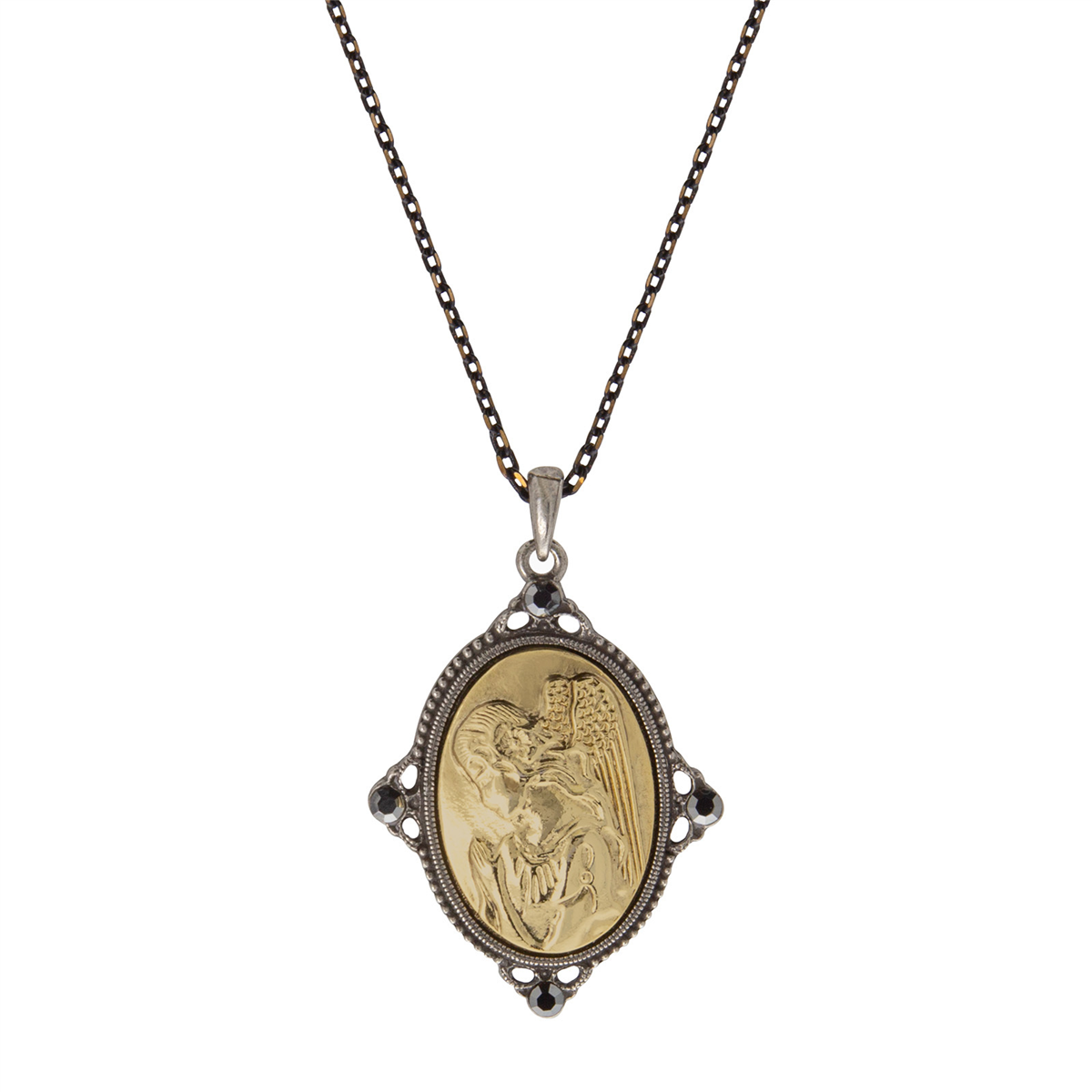 Symbols of Faith Black-Tone Guardian Angel Pendant Necklace