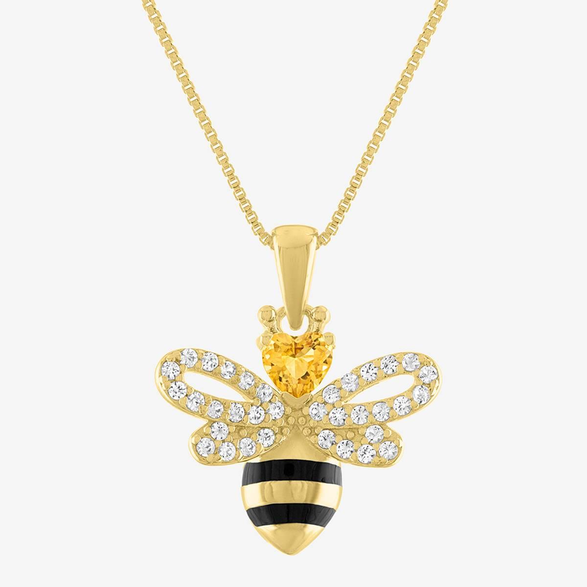 Gemstone Classics(tm) Citrine & White Sapphire Bee Pendant Necklace